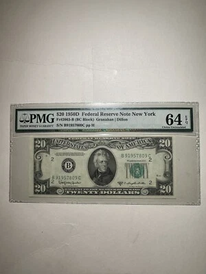 Federal Reserve Note New York $20 1950D (BC Block) Granahan | Dillon - Image 1 of 2