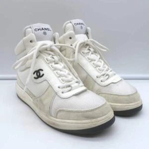 Chanel 22P High Top Sneakers White Mesh & Ecru Suede Size 38 - Picture 1 of 15