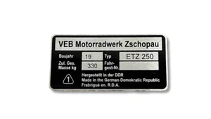 ETZ 250 Typenschild Schild id plate - Bild 1 von 1