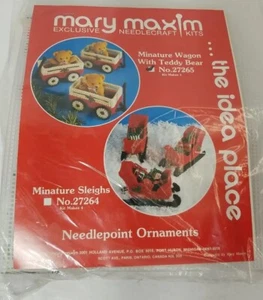 Mary Maxim Needlepoint Kit # 27265 - Mini Wagon with Teddy Bear (New) - Picture 1 of 7