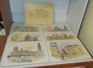 Vintage Clover Leaf Table Mats Set of 6 Scenes London Cork Back Place Mats Rare - Picture 1 of 12