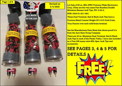 Pomona-Fluke Dual  Jack Tips RED/BLACK MIL-SPEC 2143-2 Gold Plated Terminals - Image 1 of 4