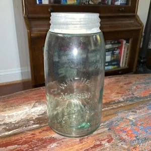 Vintage Whitney Mason Pat’D 1858 Aqua Fruit Canning Quart Jar - Picture 1 of 3