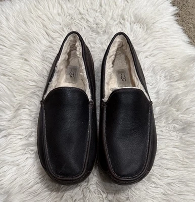 UGG Australia Ascot Men's 12 Brown Leather Lined Slippers Slip-On Low Top - Image 1 of 4