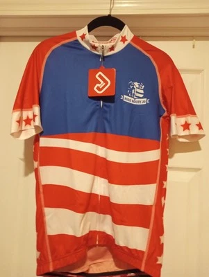 Jaqueta masculina Jakroo ciclismo jersey M zíper completo RIDE ROUTE 20 vermelha branca e azul NOVA - Imagem 1 de 4