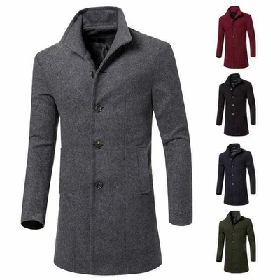 Formal Overcoat Outwear Winter Trench Mens Breasted Long Jacket Coat Double Warm - Image 1 of 4