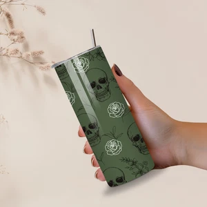 Subtle Skulls & Roses 20oz Skinny Tumbler | Halloween Drinkware | - Picture 1 of 4