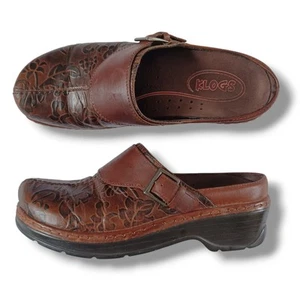 Klog's Women's Brown Leather Austin Clogs Slip On Shoes Floral Comfort Size 11 - Picture 1 of 10