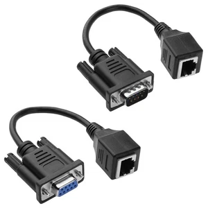 2Pcs RS232 DB9, RJ45 Female Extend Cable, 9-Pin Serial, CAT5 CAT6 Adapter - Picture 1 of 8