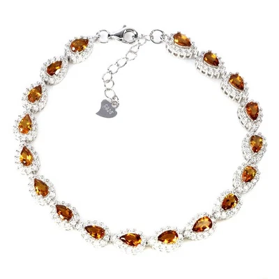 925 Sterling Silver Bracelet Pear Citrine 5x3mm Natural Gemstone Jewelry 7inches - Image 1 of 4