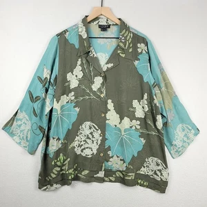 Blusa Citron donna 1x blu verde floreale 100% seta fukure bottoni Lagenlook - Foto 1 di 16