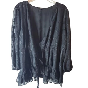Torrid Black Stars Babydoll Wrap Blouse, 3X - Picture 1 of 6