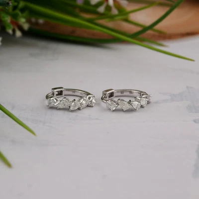 0.48 Ct Lab Grown CVD Pear Diamond Huggie Hoop Earrings 14k White Gold - Image 1 of 4