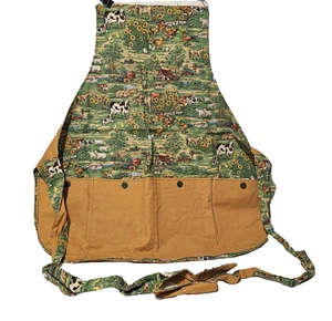 Handgenäht Landhaus Bauernhof Tier Motiv Schürze Taschen Hals & Taillenband gelb grün - Bild 1 von 10