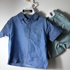 Niños 2T 24 Meses - Conjunto de 2 Piezas - Camisa y Pantalones Cortos Botones Azules - Nuevo Mick Mack - Imagen 1 de 6
