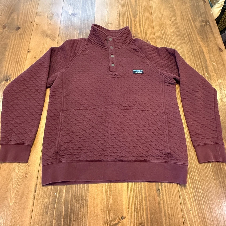 LL Bean выстеганная толстовка мужская средний темно-бордовый 1/4 кнопка насмешливый воротник - Изображение 1 из 4