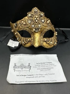 SoCal Design Co. Venetian Masquerade Mask #155 Colombina Macrame Gold NWT - Picture 1 of 3