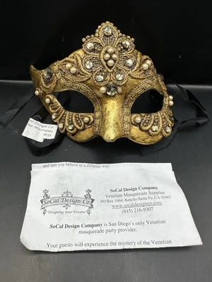 SoCal Design Co. Venetian Masquerade Mask #155 Colombina Macrame Gold NWT - Image 1 of 3