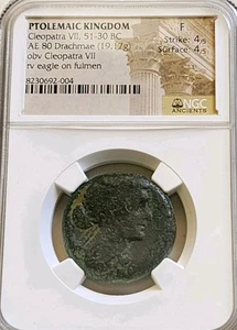 Ptolemaic Cleopatra VII 80 Drachmae NGC Fine Ancient Egyptian Coin - Picture 1 of 5