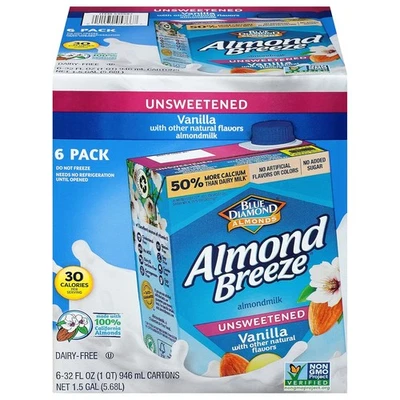 Almond Breeze Dairy Free Almondmilk, Unsweetened Vanilla, 32 Ounce (Pack of...  - Image 1 of 4