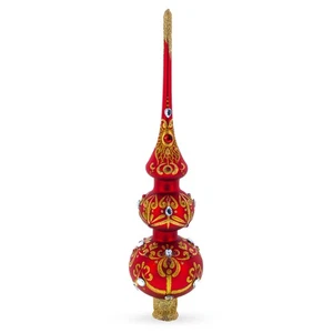 White Red Jewels Golden Trellis Red Blown Glass Tree Topper 12.5 Inches - Picture 1 of 5