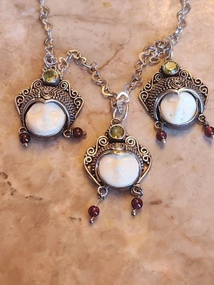 3 Goddess Face Closed Eyes Peridot 925 Sterling Silver Pendant Necklace  - Image 1 of 4