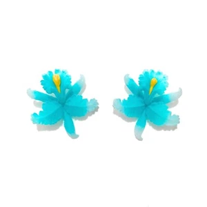 Tarina Tarantino Dream Garden Orchid Handpainted Resin Post Earrings Turquoise - Picture 1 of 4