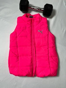 Puma Girls -XS 5-6 Puffer Vest Full Zip Bright Hot Pink With Pockets #B-889 - Picture 1 of 7