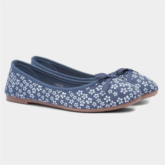 Lilley Drew Womens Navy Floral Ballerina Style Shoes  - Image 1 of 4
