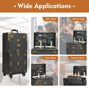 Portable Rolling Makeup Case Storage Hair Stylist Barber Organize Trolley Black - Picture 1 of 9