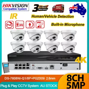 Hikvision 4K 8CH 8POE NVR 5MP IR POE Mic Dome IP Camera Securuty CCTV System Kit - Picture 1 of 26