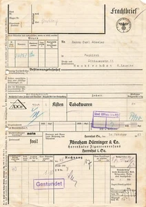 Consignment note Reichsbahn 1941 Herrnhut to Neukirch East tobacco tobacco products - Picture 1 of 2