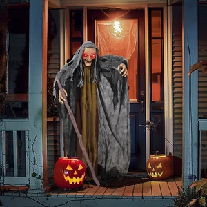 5.3FT Halloween Party Decoration Animated Eyes Bright Talking Witch with Cane - Picture 1 of 8