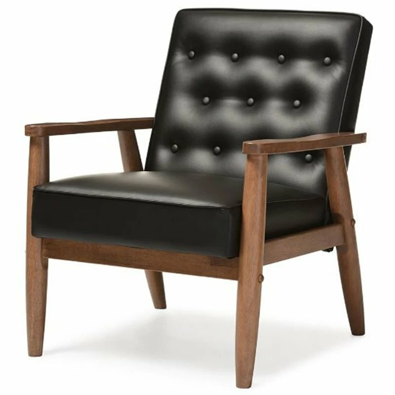 Baxton Studio Sorrento Mid-century Retro Modern Black Faux Leather Upholstered Wooden Lounge Chair