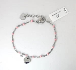 Bracciale Donna Luca Barra BK2832 In Acciaio Con Smalto Rosa E Cuore - Foto 1 di 2