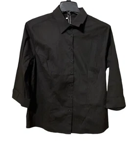 NWT EZEN Black Long Sleeve Button Down Stretch Shirt Women’s Size 2XL - Picture 1 of 8