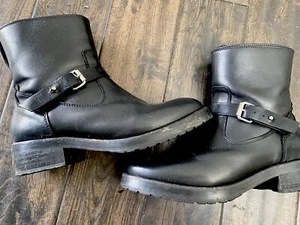 All Saints Black Leather Chunky Biker Boots, Size 7/41 - Picture 1 of 9
