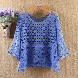 Ladies Crochet Solid Crop Top Hollowed Pullover Shrug Shawl Bolero Daily Fashion - Picture 1 of 23