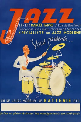 Jazz Drummer Vintage Music Art Wall Indoor Room Outdoor Poster - POSTER 20x30 - Image 1 of 4