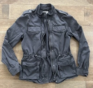 Lucky Brand Women’s S Gray Utility Jacket Canvas Military Drawstring EUC - Picture 1 of 11