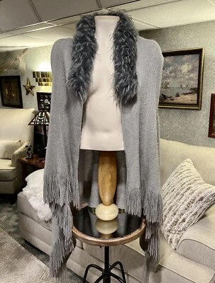 Cárdigan abierto vintage Y2K boho envolvente suéter chaleco flecos piel sintética gris talla única Foto 1 de 4