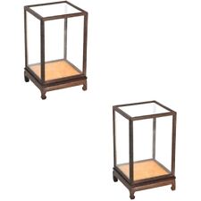 2 Pack Glass Cover Display Cabinet Wooden Hobby Case Acrylic
