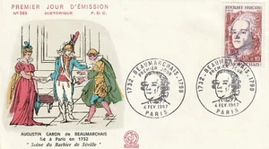 Enveloppe 1er jour 589 1967 Beaumarchais Ecrivain - Imagen 1 de 2