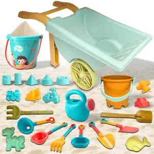 24PCS Kids Sandcastle Building Beach Toy Set Wheelbarrow Buckets Sand Molds Tool - Picture 1 of 9