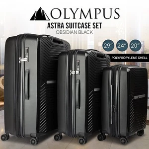 Olympus 3PC Astra Luggage Set Lightweight Polypropylene Suitcase Obsidian Black - Picture 1 of 11