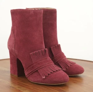 Etienne Aigner Womens Marina Fringe Heeled Ankle Boots Size 7 M Wine Red Suede - Picture 1 of 9