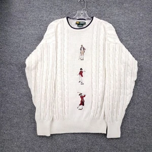 VINTAGE Golden Bear Jack Nicklaus Sweater Mens Medium White Golf Cable Knit USA - Picture 1 of 11