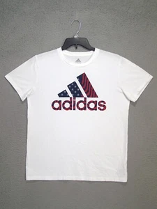 Adidas Shirt Youth Extra Large White Graphic Trefoil Short Sleeve Cotton Unisex - Picture 1 of 12