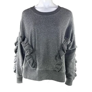 Mile(s) By Madewell Small Gray Ruffle Pullover Crewneck Soft Stretch Sweatshirt - Picture 1 of 5