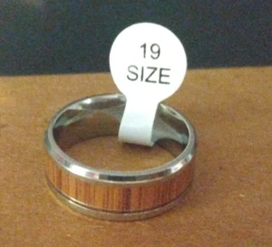 Men's Unisex artificial Wood Inlay Wedding Ring sz 9.25 Stainless Steel - Picture 1 of 3